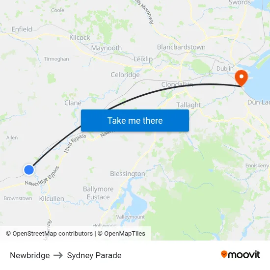 Newbridge to Sydney Parade map