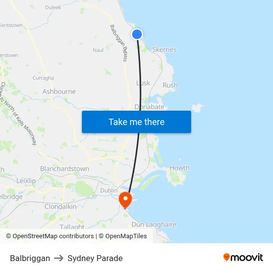 Balbriggan to Sydney Parade map