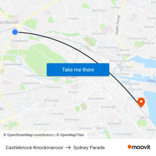 Castleknock-Knockmaroon to Sydney Parade map