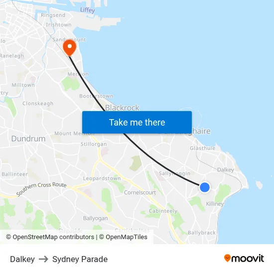 Dalkey to Sydney Parade map