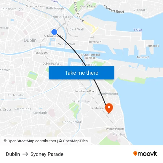 Dublin to Sydney Parade map