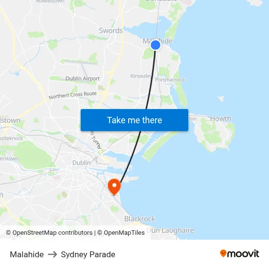 Malahide to Sydney Parade map