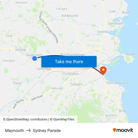 Maynooth to Sydney Parade map
