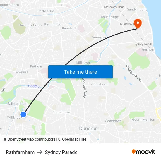 Rathfarnham to Sydney Parade map