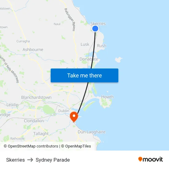 Skerries to Sydney Parade map