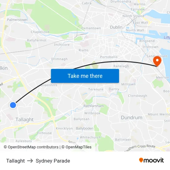 Tallaght to Sydney Parade map