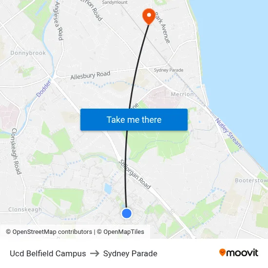 Ucd Belfield Campus to Sydney Parade map