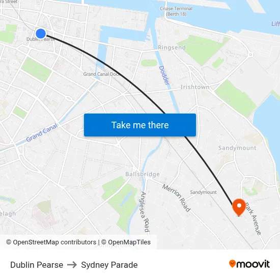 Dublin Pearse to Sydney Parade map