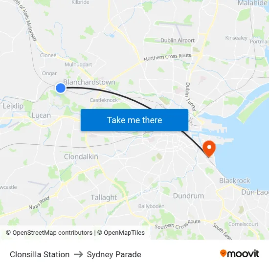 Clonsilla Station to Sydney Parade map