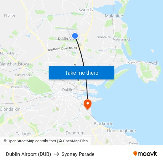 Dublin Airport (DUB) to Sydney Parade map