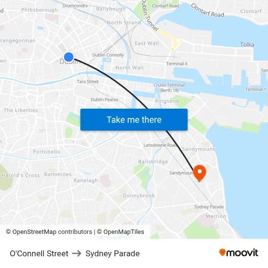 O'Connell Street to Sydney Parade map