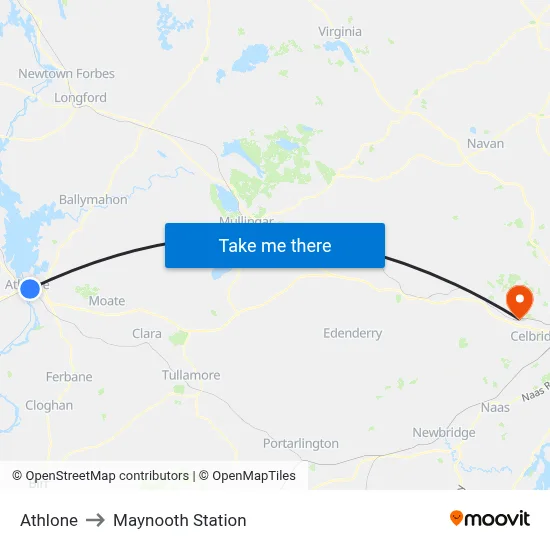 Athlone to Maynooth Station map