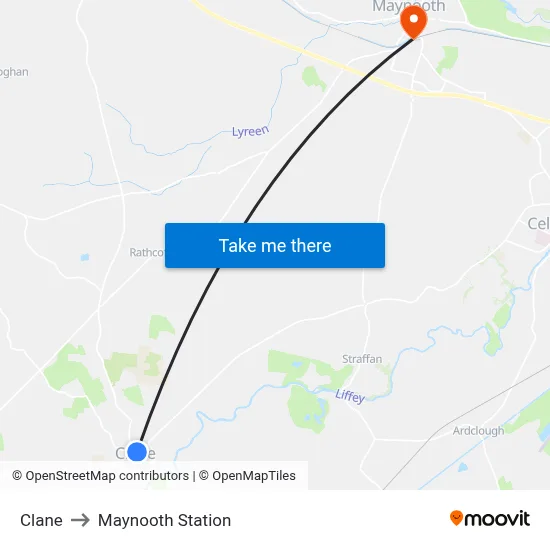 Clane to Maynooth Station map