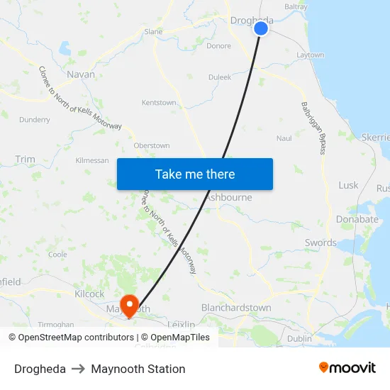 Drogheda to Maynooth Station map