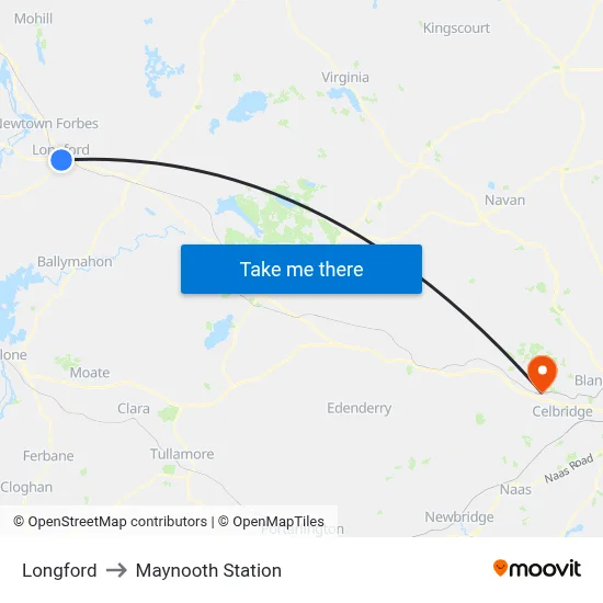 Longford to Maynooth Station map