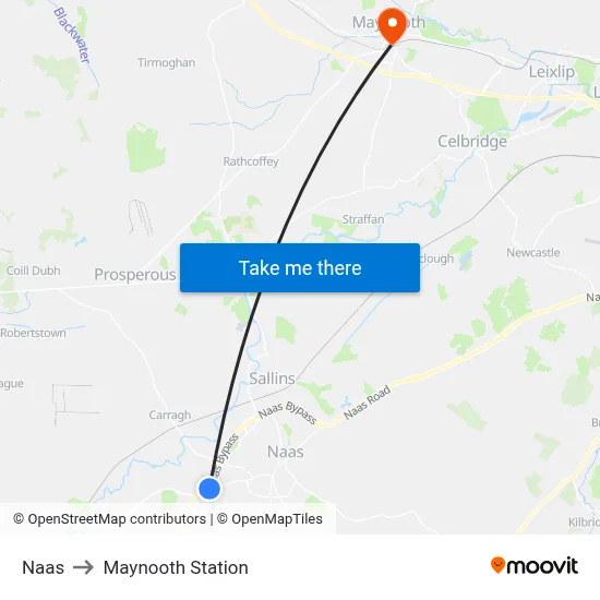 Naas to Maynooth Station map
