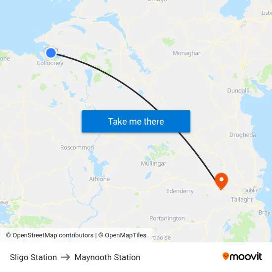 Sligo Station to Maynooth Station map