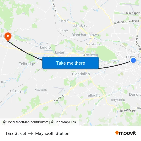 Tara Street to Maynooth Station map