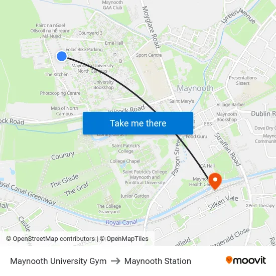 Maynooth University Gym to Maynooth Station map