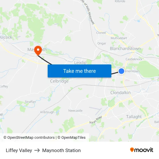 Liffey Valley to Maynooth Station map