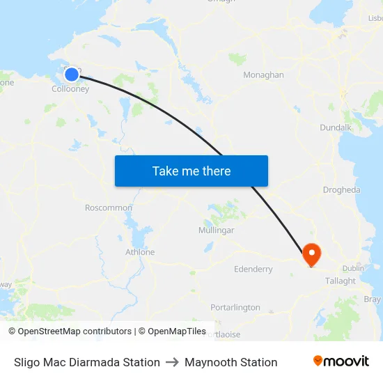 Sligo Mac Diarmada Station to Maynooth Station map