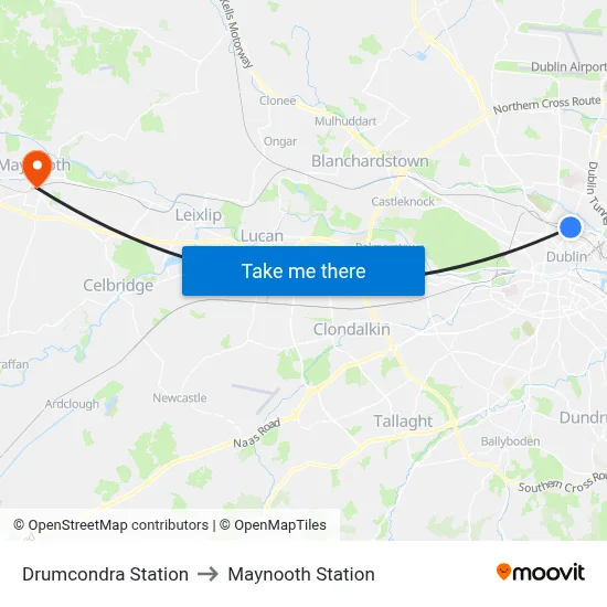 Drumcondra Station to Maynooth Station map