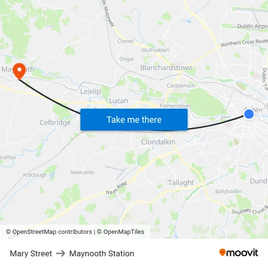 Mary Street to Maynooth Station map