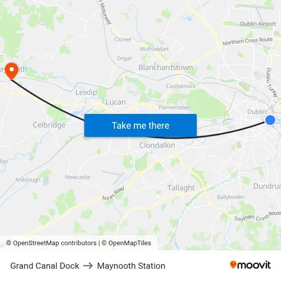 Grand Canal Dock to Maynooth Station map