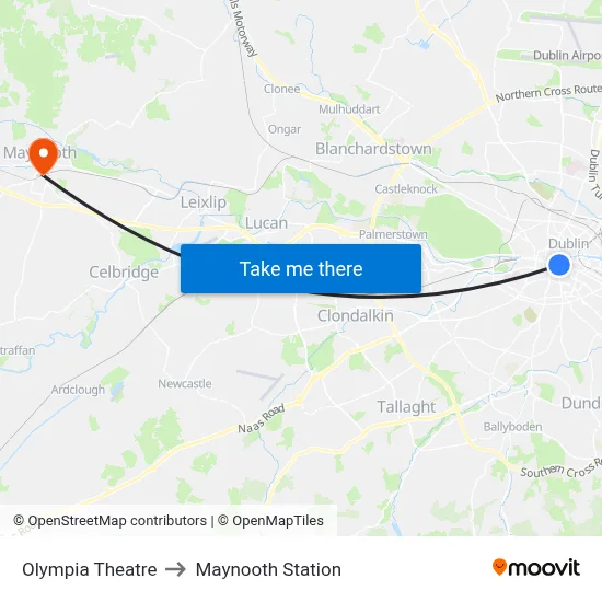 Olympia Theatre to Maynooth Station map