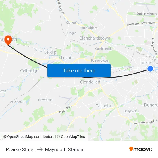 Pearse Street to Maynooth Station map