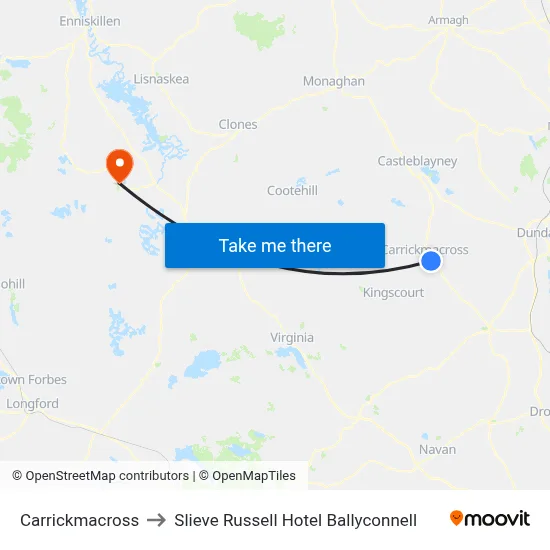 Carrickmacross to Slieve Russell Hotel Ballyconnell map