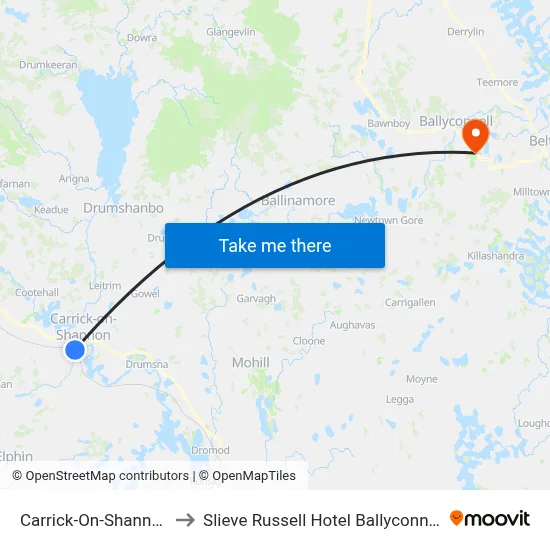 Carrick-On-Shannon to Slieve Russell Hotel Ballyconnell map