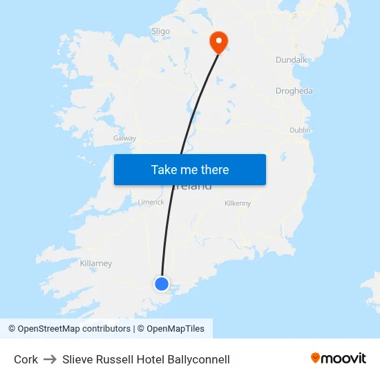 Cork to Slieve Russell Hotel Ballyconnell map