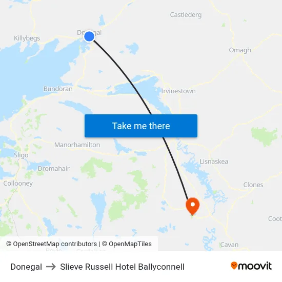 Donegal to Slieve Russell Hotel Ballyconnell map