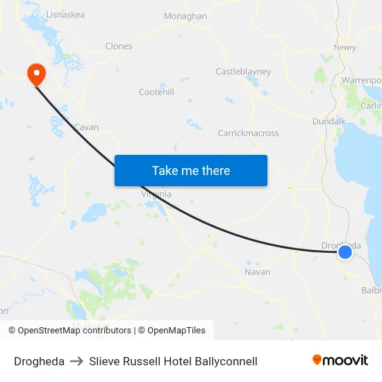 Drogheda to Slieve Russell Hotel Ballyconnell map