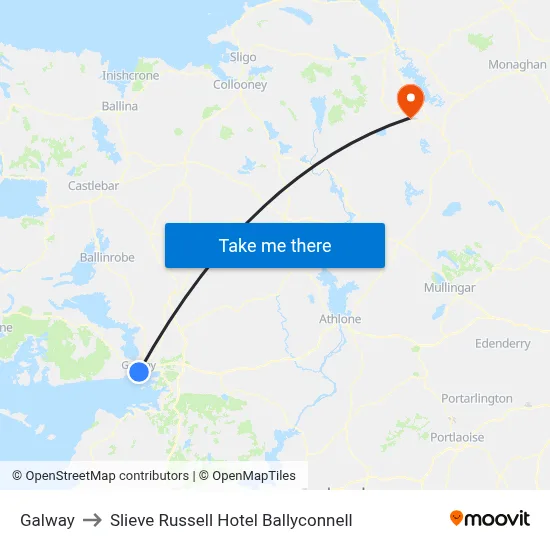 Galway to Slieve Russell Hotel Ballyconnell map