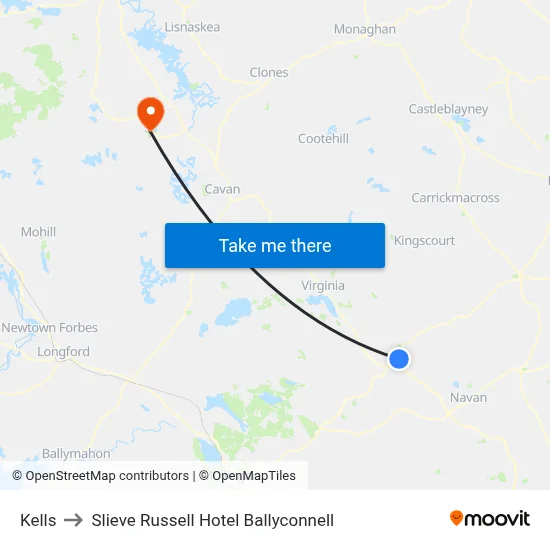 Kells to Slieve Russell Hotel Ballyconnell map