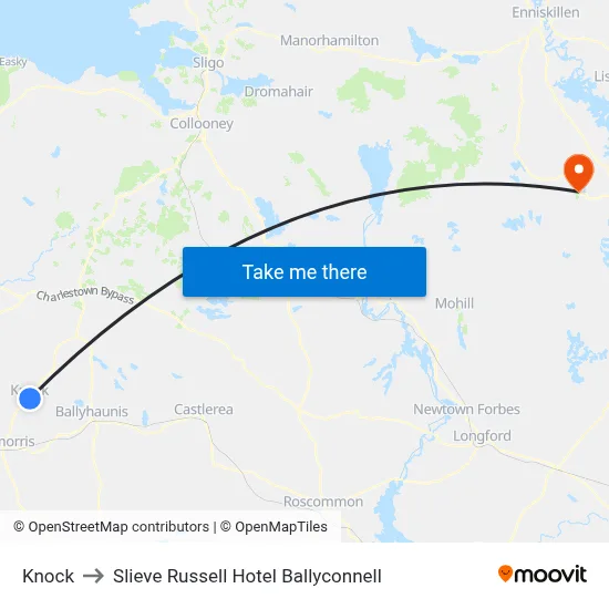 Knock to Slieve Russell Hotel Ballyconnell map