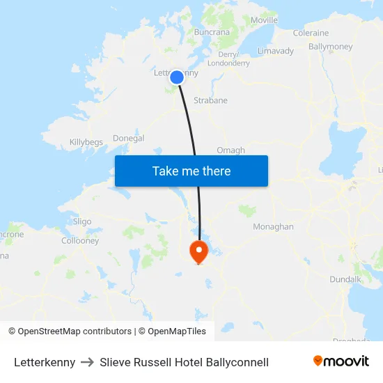 Letterkenny to Slieve Russell Hotel Ballyconnell map