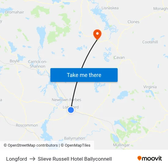 Longford to Slieve Russell Hotel Ballyconnell map