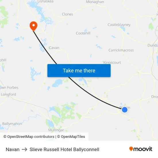 Navan to Slieve Russell Hotel Ballyconnell map