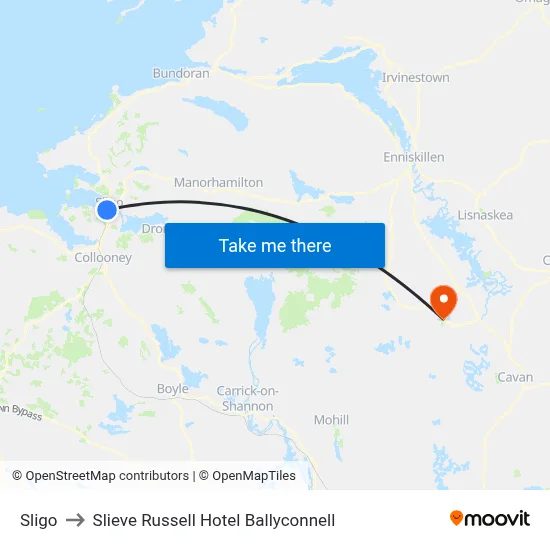 Sligo to Slieve Russell Hotel Ballyconnell map
