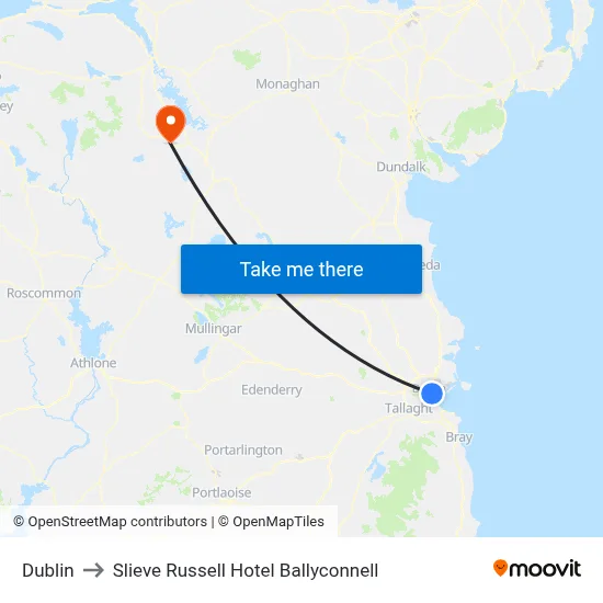 Dublin to Slieve Russell Hotel Ballyconnell map