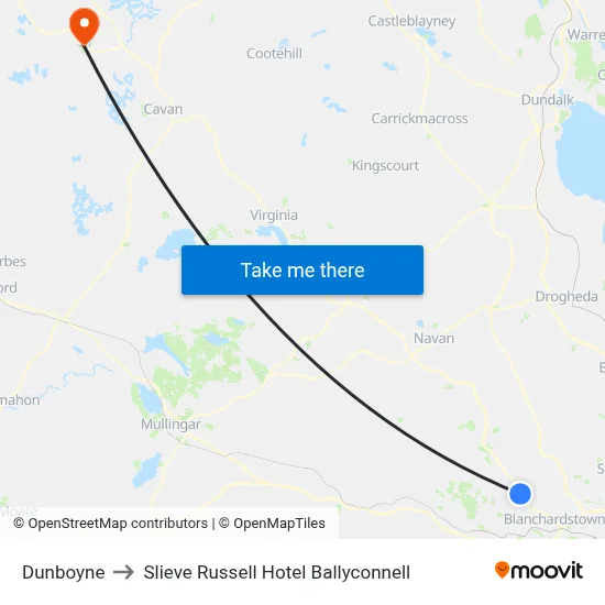 Dunboyne to Slieve Russell Hotel Ballyconnell map