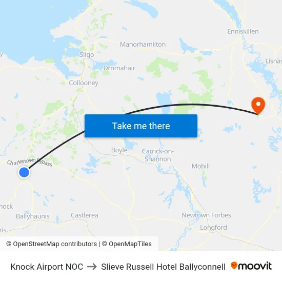 Knock Airport NOC to Slieve Russell Hotel Ballyconnell map