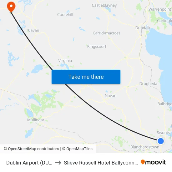 Dublin Airport (DUB) to Slieve Russell Hotel Ballyconnell map