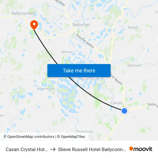 Cavan Crystal Hotel to Slieve Russell Hotel Ballyconnell map
