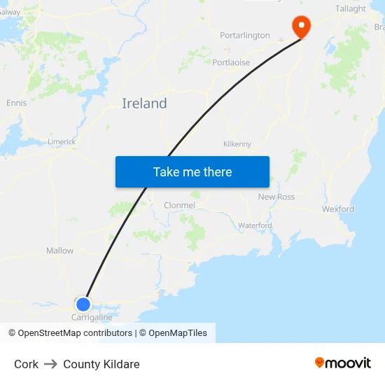Cork to County Kildare map