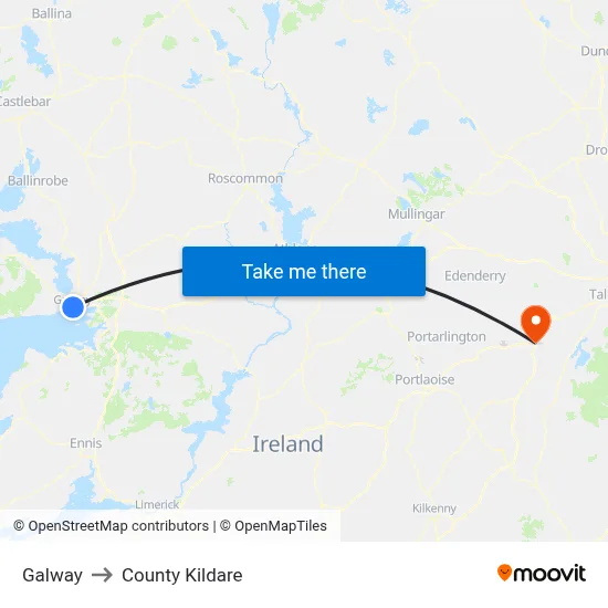 Galway to County Kildare map