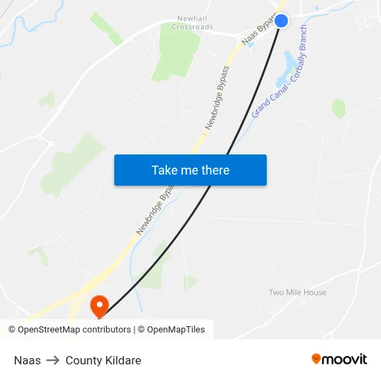 Naas to County Kildare map